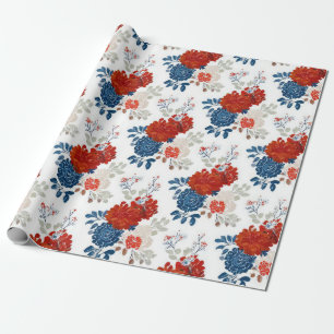 Papier Cadeau Rouge Bleu Blanc Floral Patriotique (4)