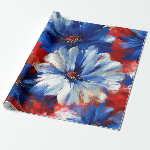 Papier Cadeau Rouge Bleu Blanc Floral Patriotique (6)