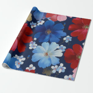 Papier Cadeau Rouge Bleu Blanc Floral Patriotique (9)