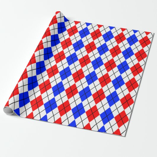 Papier Cadeau Rouge Bleu Blanc Jacquard Diamant Motif Design (Déroulé)