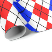 Papier Cadeau Rouge Bleu Blanc Jacquard Diamant Motif Design (Coin rond)