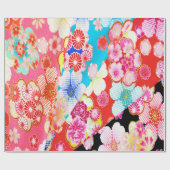 Papier Cadeau Rouge bleu rose japonais Kimono Floral Découpage (Plat)