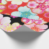 Papier Cadeau Rouge bleu rose japonais Kimono Floral Découpage (Coin)