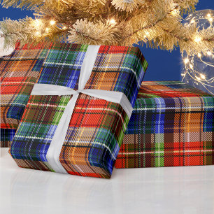 Papier Cadeau Rouge Bleu Vert Jaune Carreaux Tartan Design
