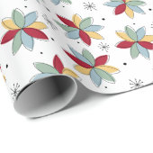 Papier Cadeau Rouge Bleu Vert Jaune Fleurs Funky MidCentury (Coin rond)