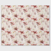 Papier Cadeau Rouge Bourgogne Crème Fleurie Robe de Mariée (Plat)