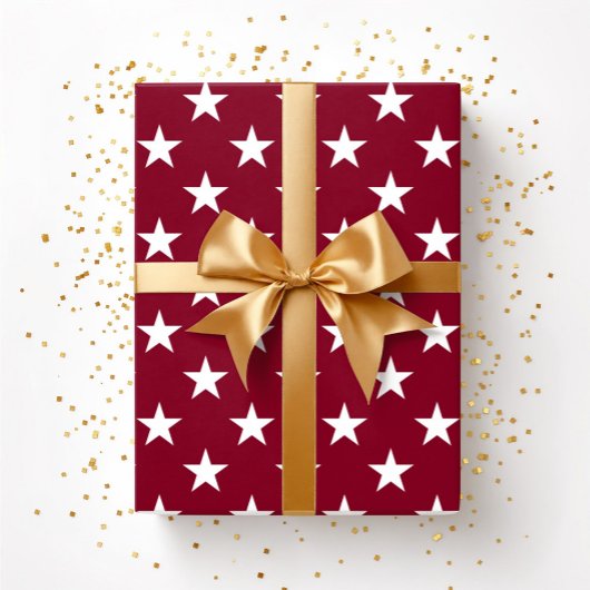 Papier Cadeau Rouge Bourgogne Etoiles Blanches Noël