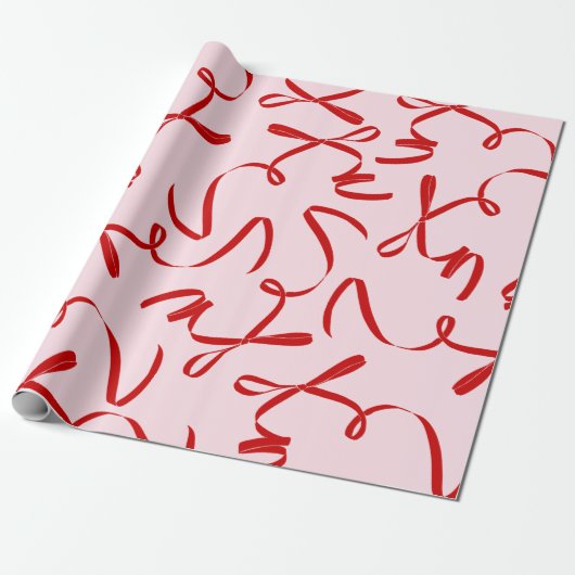 Papier Cadeau Rouge Bow rose Retro (Déroulé)