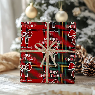 Papier Cadeau Rouge Carreaux Rétro Noël Fantaisiste