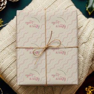 Papier Cadeau Rouge Cerise Rayures Ondulées Beige Clair Joyeux N