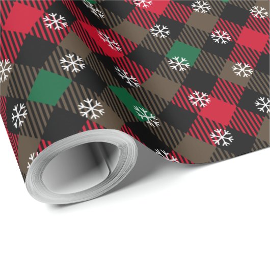 Papier Cadeau Rouge classique et vert Plaid traditionnel Noël (Coin rond)