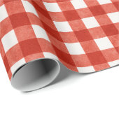 Papier Cadeau Rouge Classique Gingham Carreaux de Noël (Coin rond)