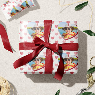 Papier Cadeau Rouge + Coeurs roses Motif avec photo Saint-Valent