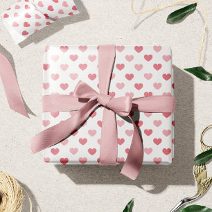 Papier Cadeau Rouge + Coeurs roses Motif Saint-Valentin