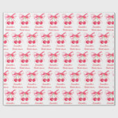 Papier Cadeau Rouge Coquette Rose Ruban Cerise Féminin Mariage (Plat)