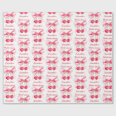 Papier Cadeau Rouge Coquette Rose Ruban Cerise Féminin Mariage (Plat)