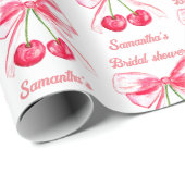 Papier Cadeau Rouge Coquette Rose Ruban Cerise Féminin Mariage (Coin rond)