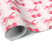 Papier Cadeau Rouge Coquette Rose Ruban Cerise Féminin Mignon (Coin rond)