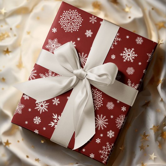 Papier Cadeau Rouge cramoisson blanc d'hiver