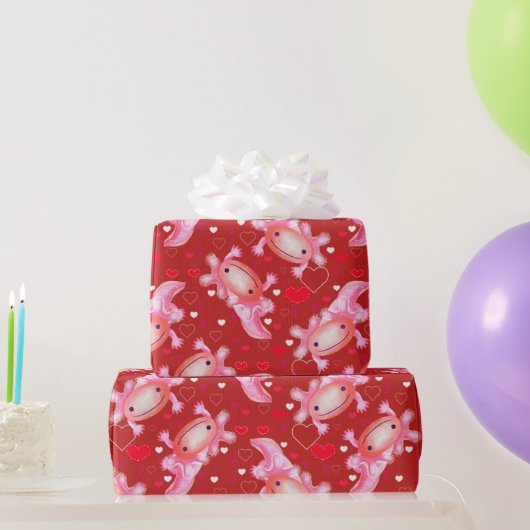 Papier Cadeau Rouge d'amour Axolotl (Cadeaux de fête)