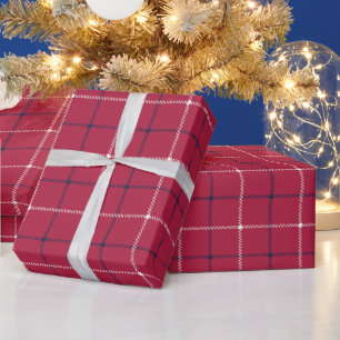 Papier Cadeau Rouge de ferme marine blanc plaid rustique dessiné