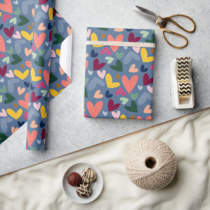 Papier Cadeau Rouge de fête Blush de pêche rose bleu motif cœur