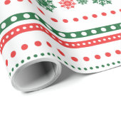 Papier Cadeau Rouge De L'Arbre De Noël Vert À L'Art Fleur (Coin rond)