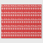 Papier Cadeau Rouge de motif de chandail de Noël de silhouettes (Plat)