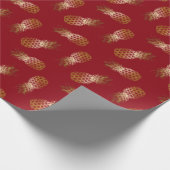 Papier Cadeau Rouge de motif tropical d'ananas d'or d'aluminium (Coin)