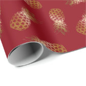 Papier Cadeau Rouge de motif tropical d'ananas d'or d'aluminium (Coin rond)