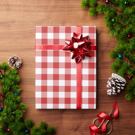 Papier Cadeau Rouge de Noël et blanc plaid de buffle (Cadeau de vacances)