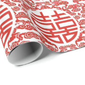 Papier Cadeau rouge double bonheur mariage chinois moderne (Coin rond)