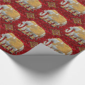 Papier Cadeau Rouge embelli et or d'éléphant d'Asie (Coin)