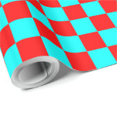 Papier Cadeau Rouge et Aqua À damiers Carré (Coin rond)