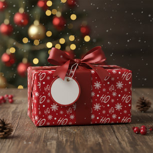 Papier Cadeau Rouge Et Blanc Ho Ho Ho Et Snowflakes Motif