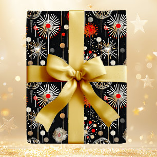 Papier Cadeau Rouge et crème sur Black Festive Retro