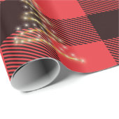 Papier Cadeau Rouge Et Noir Plaid Or Chrostmas Arbre Vacances (Coin rond)