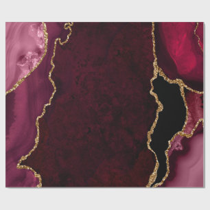 Papier Cadeau Rouge et Or Faux Paillettes Agate
