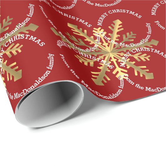 Papier Cadeau Rouge et or Joyeux Noël personnalisé famille (Coin rond)