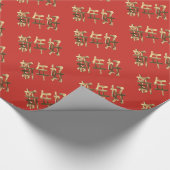 Papier Cadeau Rouge et or Look Texte chinois Nouvel an (Coin)