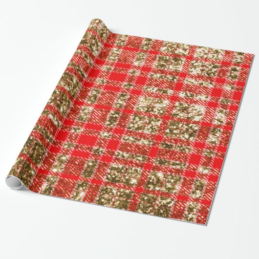 Papier Cadeau Rouge et parties scintillantes Plaid-05 d'or (Déroulé)