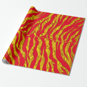 Papier Cadeau Rouge et poster de animal de rayures de tigre d'or