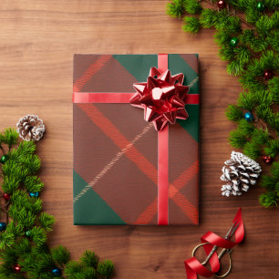 Papier Cadeau Rouge et Vert Classique Tartan à carreaux de Noël