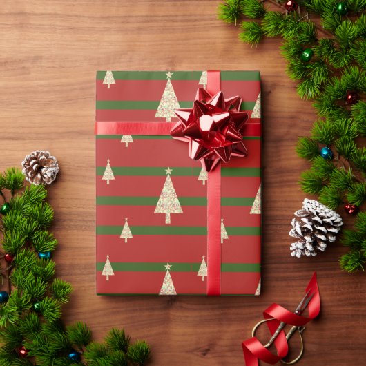 Papier Cadeau Rouge et Vert de Noël Rétro (Cadeau de vacances)