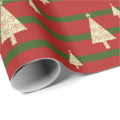 Papier Cadeau Rouge et Vert de Noël Rétro (Coin rond)