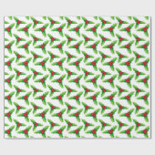 Papier Cadeau Rouge et vert Noël Holly Berries et Feuilles (Plat)