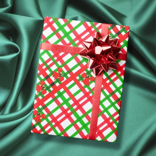 Papier Cadeau Rouge et vert plaid Joyeux Noël Joyeux Joyeux Fête