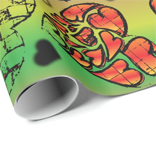 Papier Cadeau Rouge et vert Whimsical Romantique Coeurs motif (Coin rond)