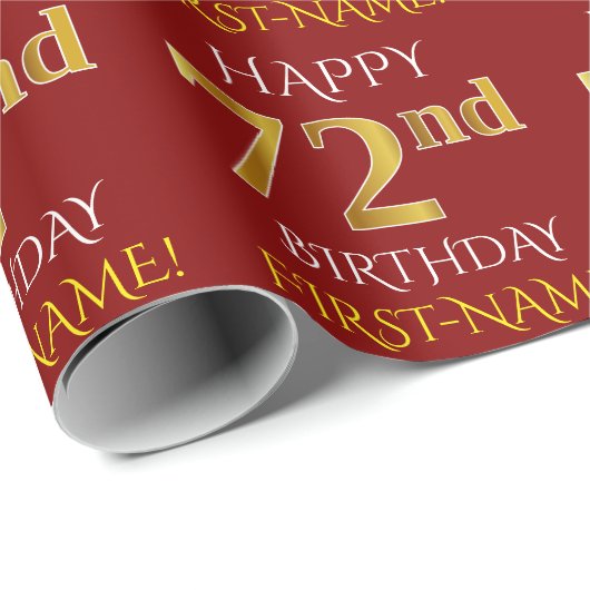 Papier Cadeau Rouge, Faux Gold "HAPPY 72nd BIRTHDAY" (Coin rond)