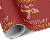 Papier Cadeau Rouge, Faux Gold "HAPPY 7th BIRTHDAY" (Coin rond)